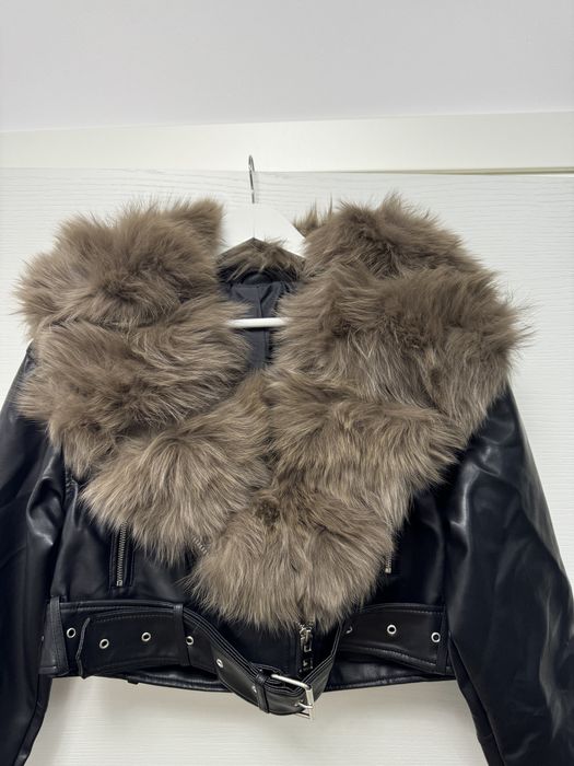 Geaca din piele si blana naturala de vulpe, marimea s, noua