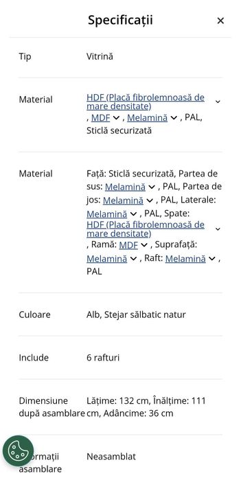 Vitrina bucatarie-living JYSK noua 132x111x36