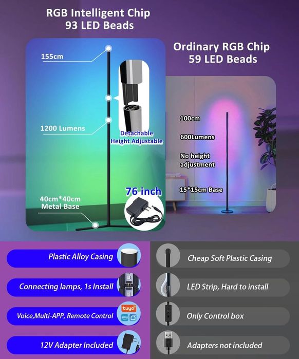 LED подова лампа хол, WiFi RGB подова лампа с възможност за димиране