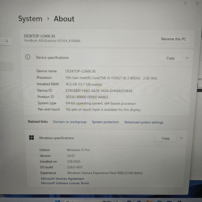 Laptop Asus VivoBook i5-1135G7 16/512GB Zeus Amanet Vitan 4922