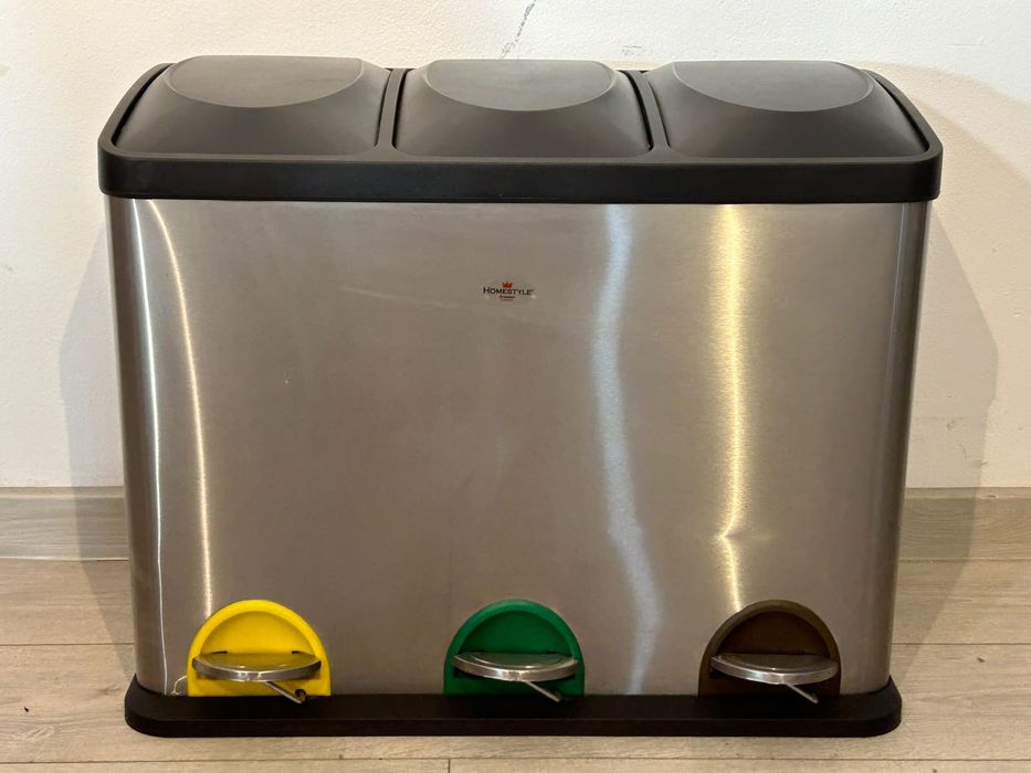 2 Buc. Coș de Gunoi din Inox, cu 3 Compartimente Colectare Selectivă