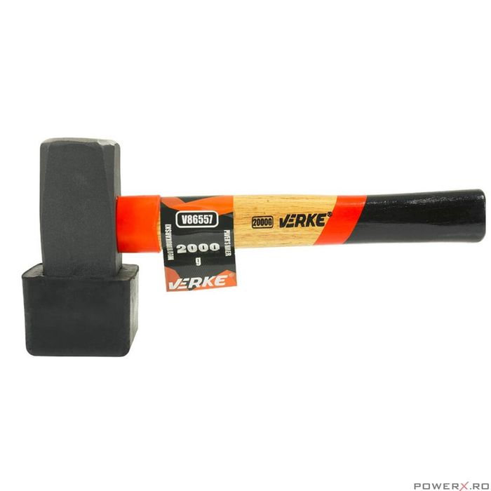 Ciocan din cauciuc cu cap dreptunghiular, 2000 g negru, maner din