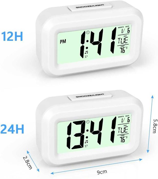Дигитален будилник с LCD дисплей, температура, дата и snooze/light