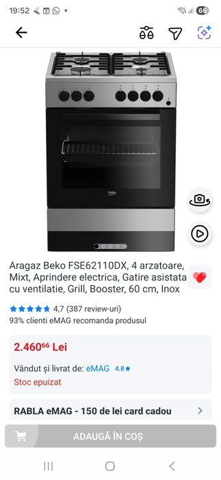 aragaz Beko, plita gaz, cuptor electric, perfect funcțional