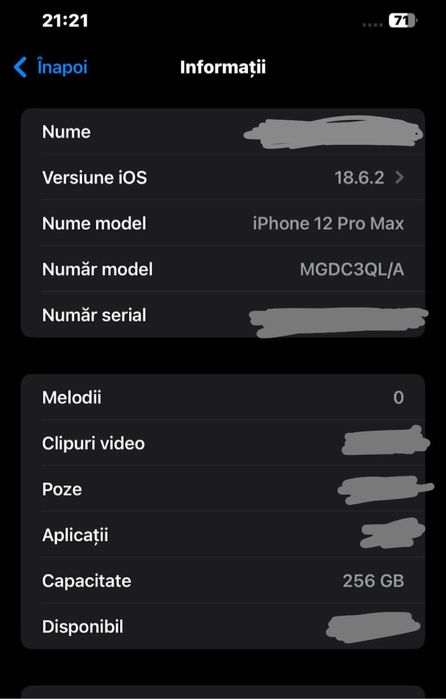 Vand iphone 12 pro max 256gb
