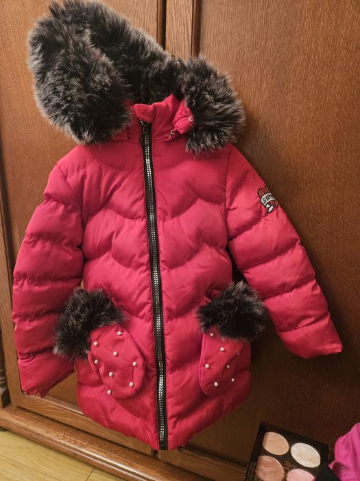 Geaca iarna cu manusi  groasa imblanita fette fetite ca noua 98 3 ani