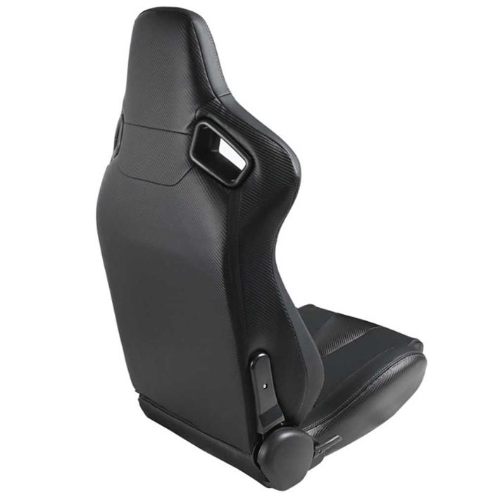 Спортни седалки за автомобил, еко кожа, черни/с бял шев и карбон