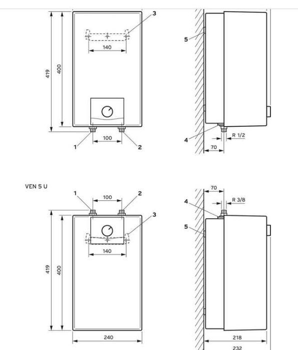 Бойлер Vaillant VEN 5/6 U plus 5литра Gernany