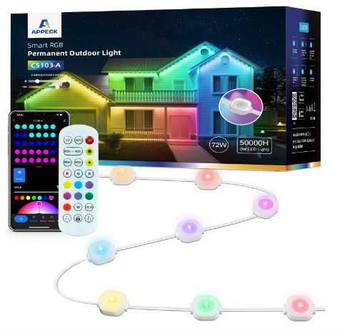 Интелигентни външни светлини APPECK, 30 м, 72 LED, RGB смарт