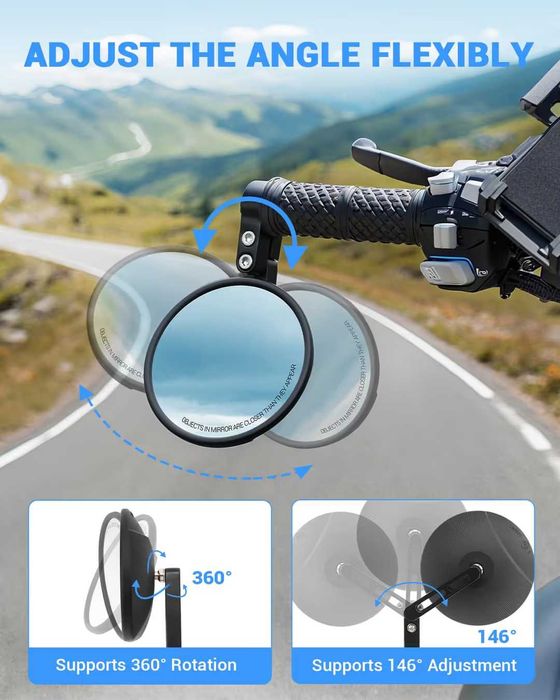 Oglinzi motocicletă pereche E24 aprobate Reglabile 360° 22–25,4mm – Pachet de 2