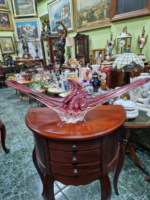 Уникална огромна антикварна кристална фруктиера Мурано