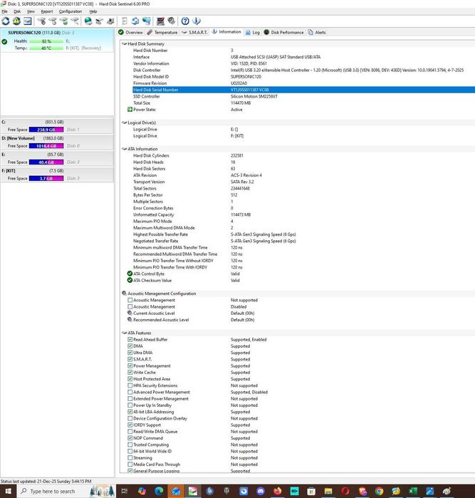 Solid State Drive (SSD) ValueTech SuperSonic 2.5 120GB SATA