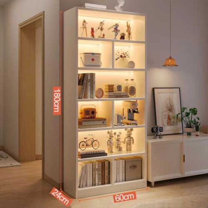 Bibliotecă cu 6 rafturi deschise, cadru lemn – alb/stejar negru