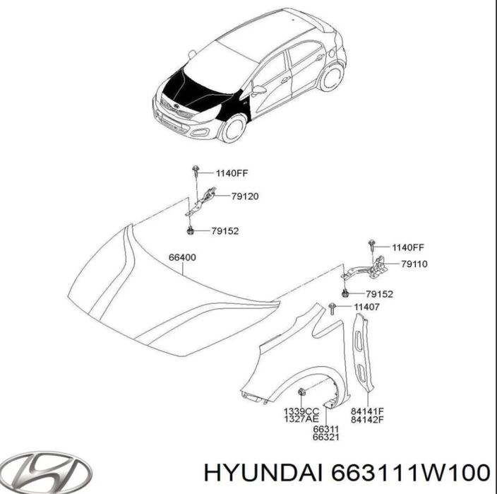 Крыло переднее левое Kia Rio (2015 – 2017) HYUNDAI-KIA 663111W100