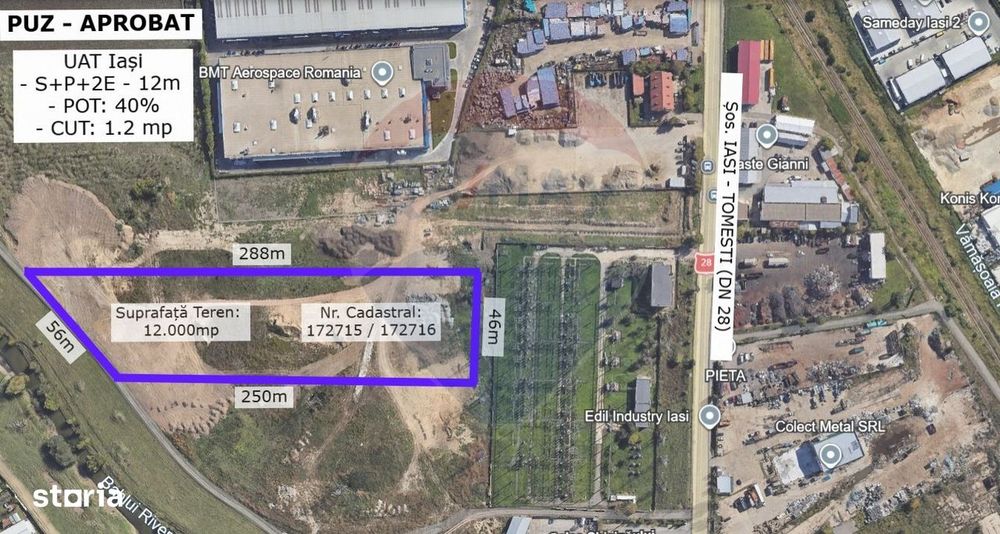Teren Intravilan 1.2Ha de Vânzare, PUZ Aprobat - ZONA INDUSTRIALA IAȘI
