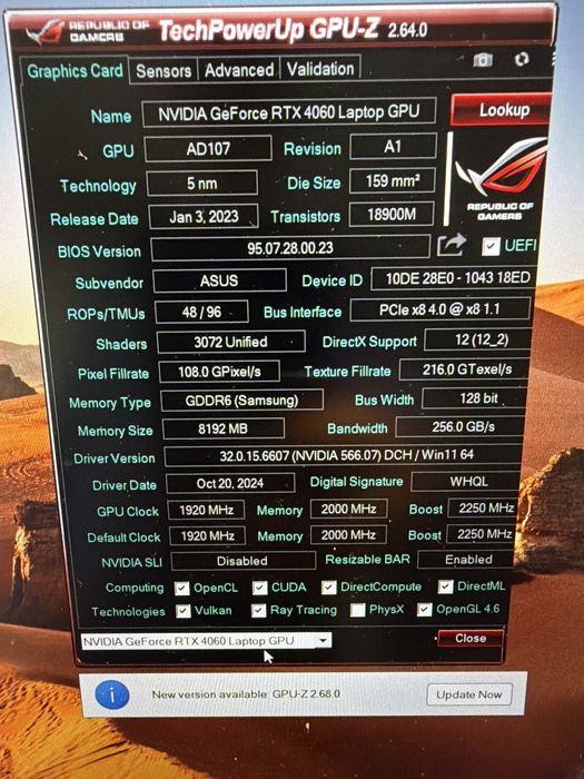 Laptop Gaming Asus TUF F15 i7 13gen 32g 512g nvme RTX4060 8g