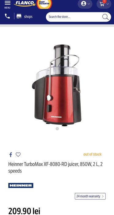 Storcator de fructe HEINNER TurboMax XF-1000RD, 1000W, 2 viteze, rosu