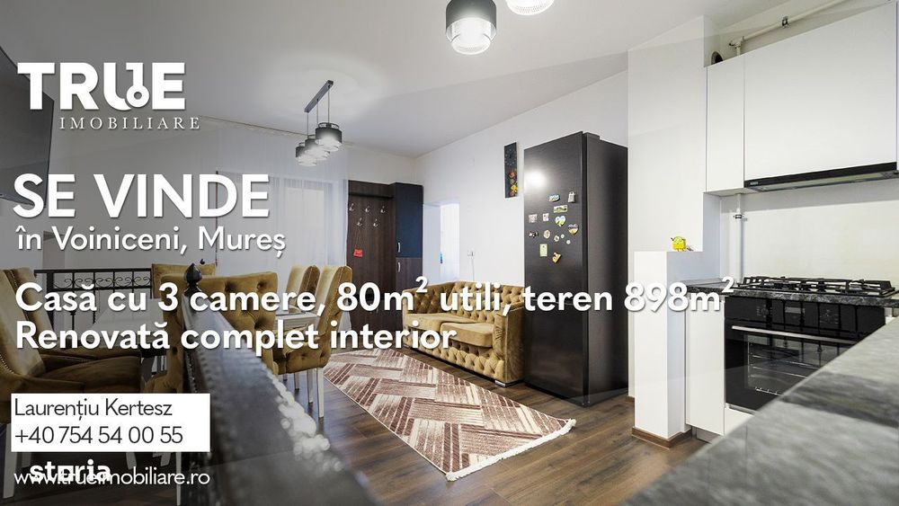 Casă cu 3 camere, 80m² utili + teren 898m², Voiniceni!