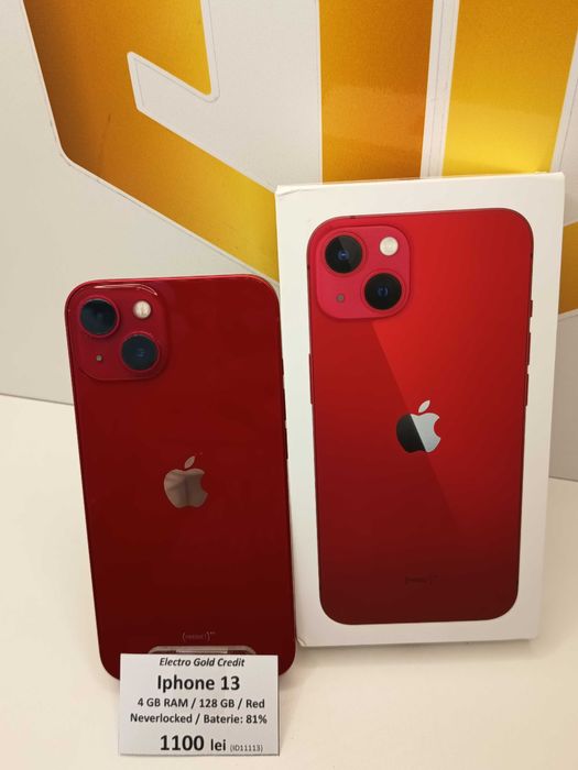 Iphone 13 128GB Red/Neverlocked/Baterie: 81%/Stare foarte buna ID11113