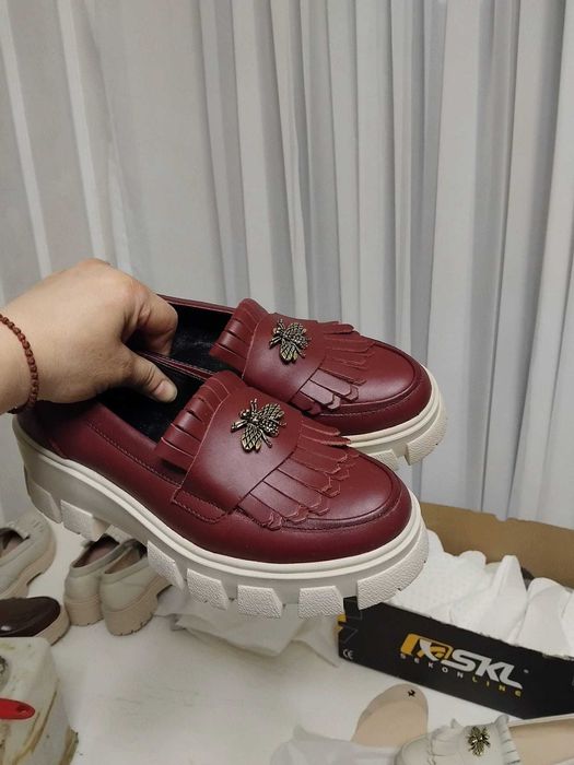 Mocasini dama din piele naturala culoare visiniu