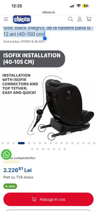 Scaun auto chicco NOU