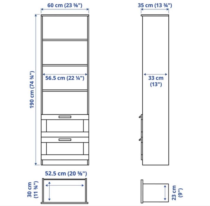 Biblioteca Ikea Brimnes,alba,60x33x190,polite reglabi,2sertare,ca Noua