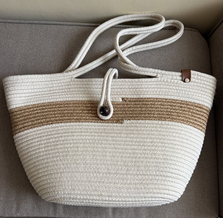 Geantă de plajă shopper din frânghie împletită / bumbac & iută