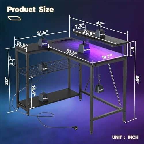 Bestier L-образно бюро с LED и контакти