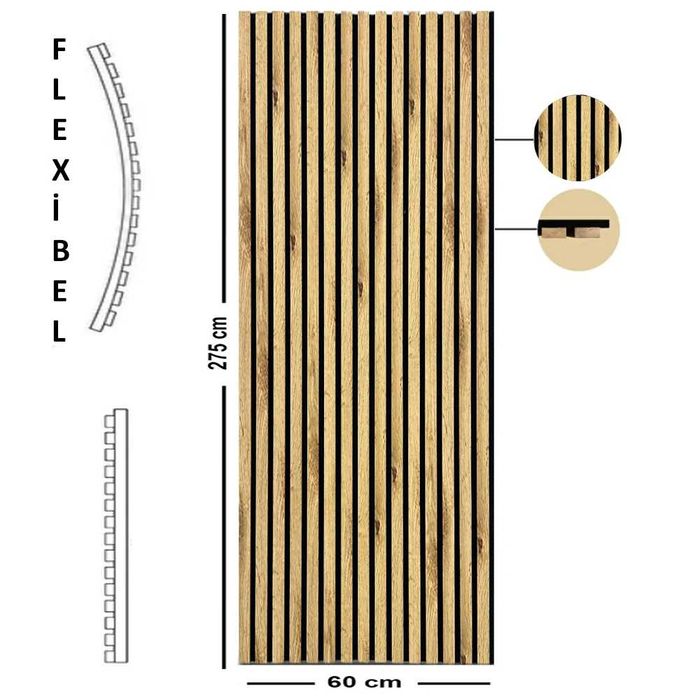 Акустични стенни панели 60/275 см. Дъб/Дъб сонома/Тик