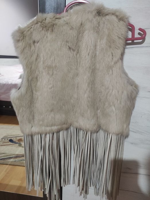 Велурен елек с естествен пух