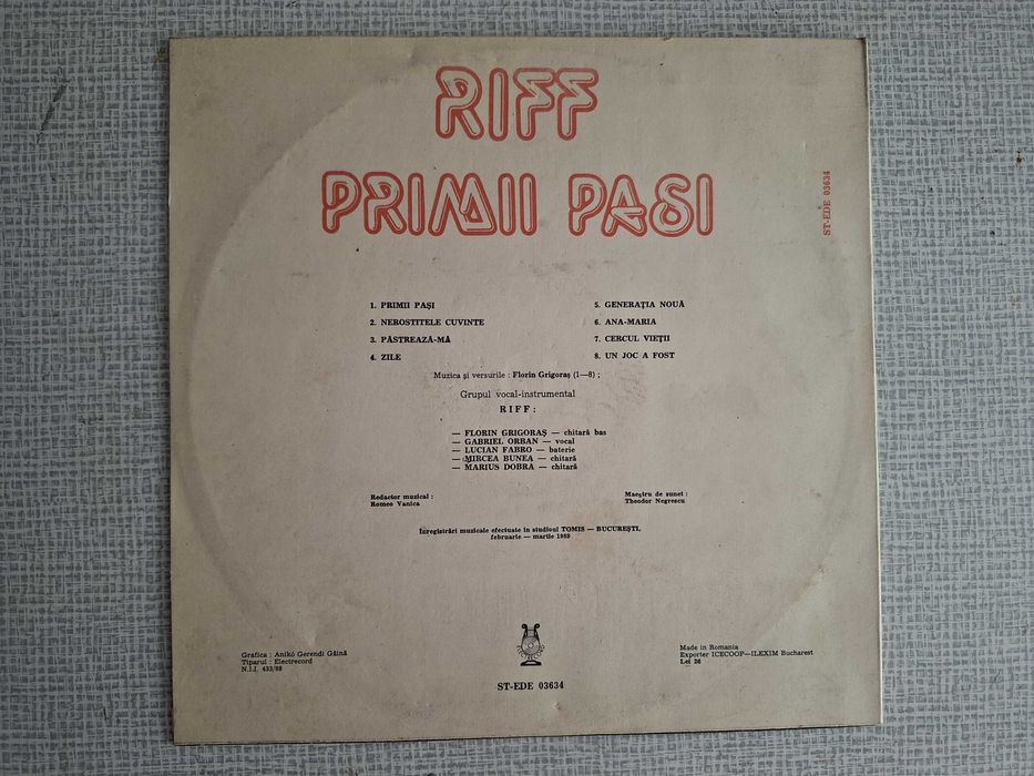 Disc Vinil Riff – Primii Pași (1989, Electrecord) Rock Românesc