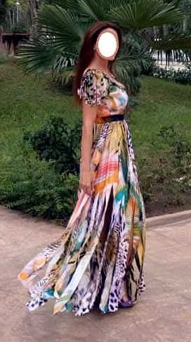 Rochie lunga, cu franjuri, multicolora