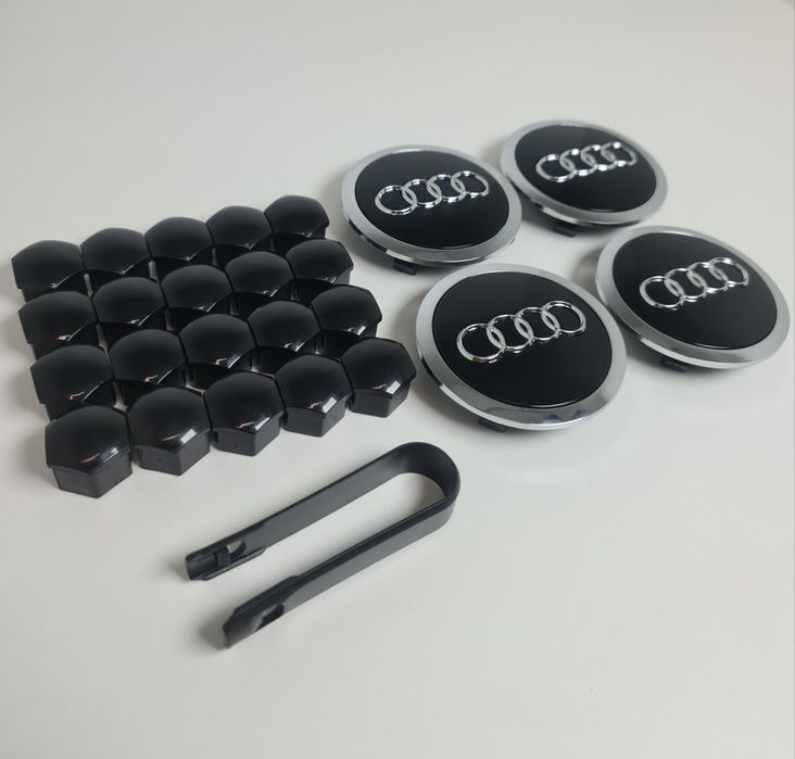 Pachet-Set-Capace-Jante-Audi-61mm-69mm-Gri-Negre+Capace-Prezoane-Negre-Lucios-A3-A4-A5-A6-A7-A8-Q3-Q5-Q7-Q8-Quattro