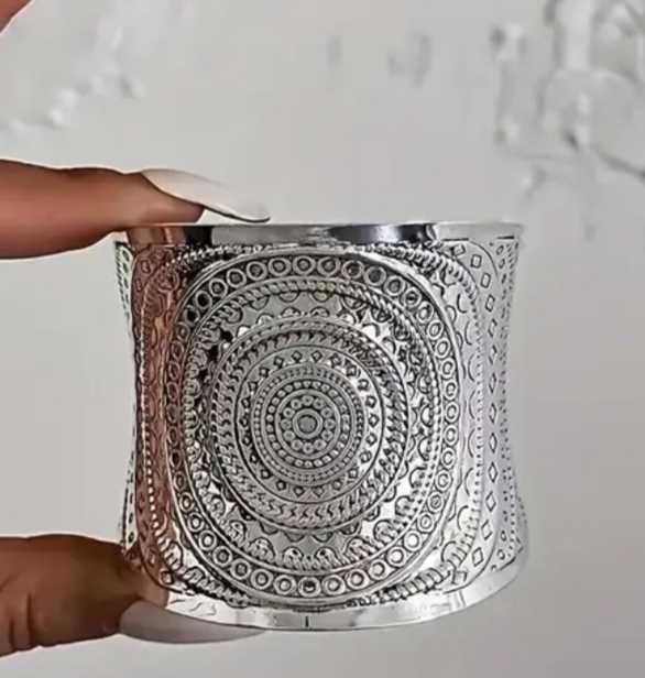 Широка дамска гривна метал антично сребро