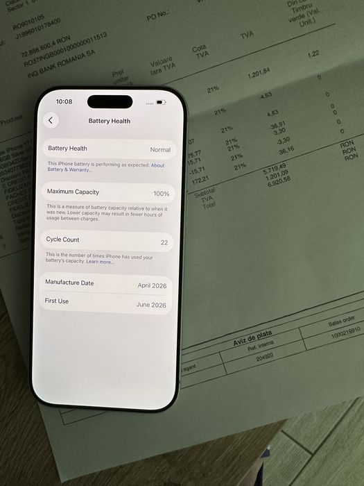 Vand iPhone 17 Pro Silver Factura/Garantie, 22 cicluri