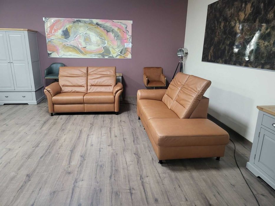 Кафяв кожен комплект дивани тройка и двойка MM-ZE1148