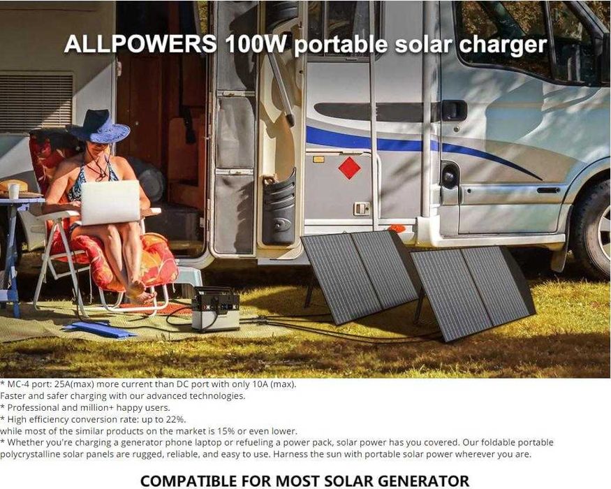 ALLPOWERS™ 18V 100W MC-4 IP67 Сгъваем Слънчев Панел Соларен Комплект