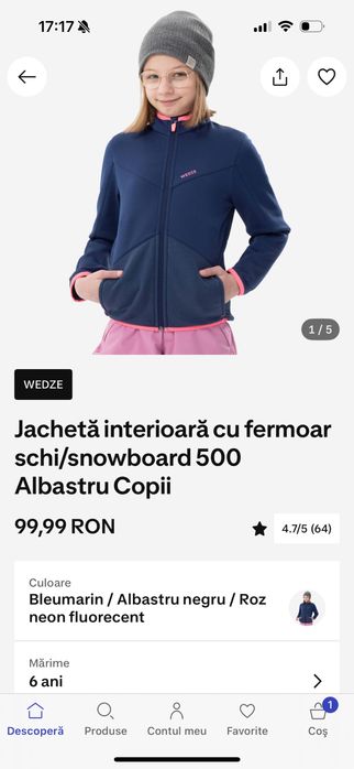 Jacheta interioara polar schi fete Wedze 10 12 ani