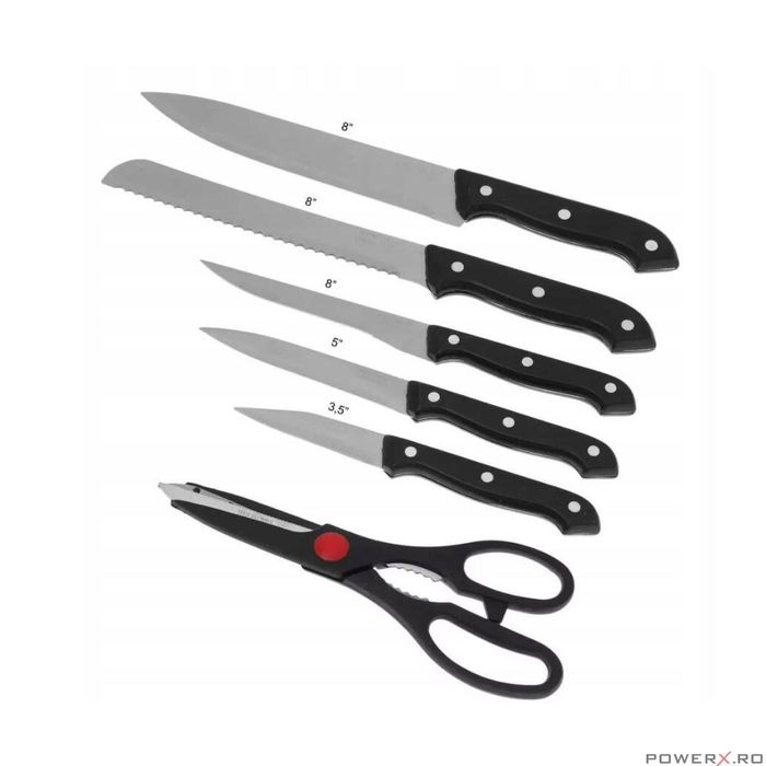 Set cutite Inox, 7 piese, suport din lemn, KingHoff