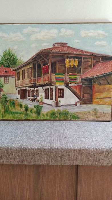 Картина масло селска къща.