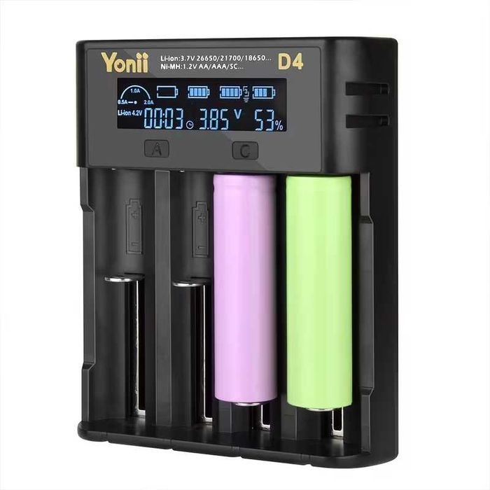 Yonii D4 Смарт Зарядно за Батерии 18650, 21700, 26650, AA AAA Li-ion Ni-MH Тестер Капацитет Бързо 2A
