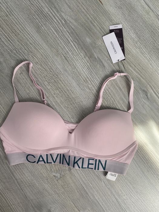 CALVIN KLEIN, Bustiera din amestec de bumbac cu spate decupat, Roz  pastel/Alb, XL 