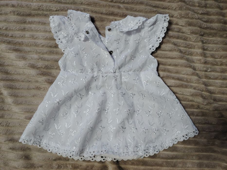 Бяла бебешка боди рокля за кръщене или повод 2-6м.