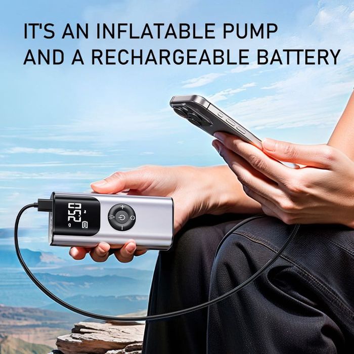 Mini compresor auto portabil reincarcabil Pompa de aer pentru masina fara fir Electrica din aluminiu Digitala pentru anvelope, Monitor de presiune