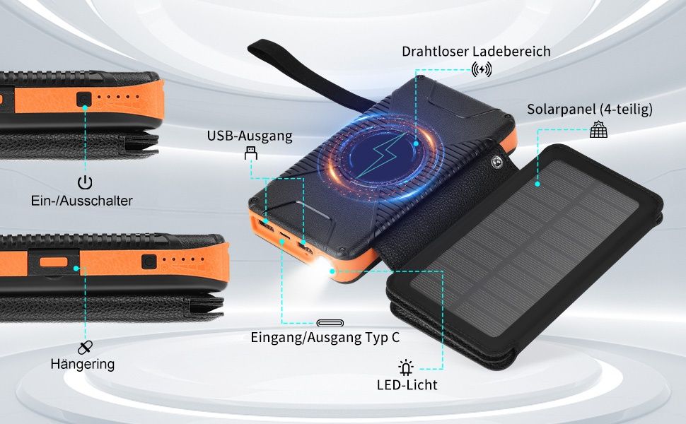 Външна батерия СОЛАРНА преносимо безжично зарядно 26800mAh power bank