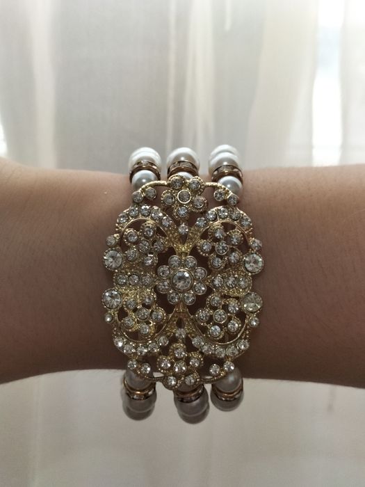 Set elegant colier ( 42 cm) + brățară reglabilă cu perle și cristale