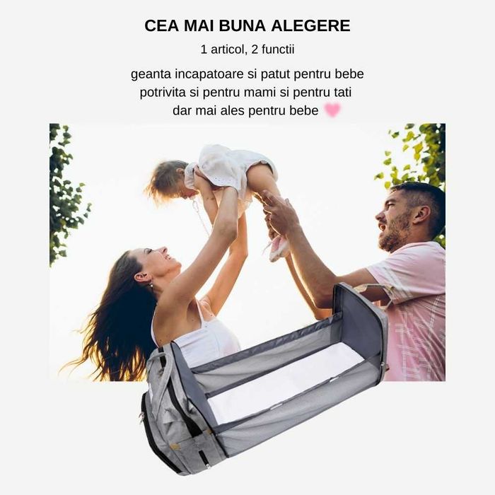 Geanta pliabila scutece cu patut pentru bebe + servetele umede