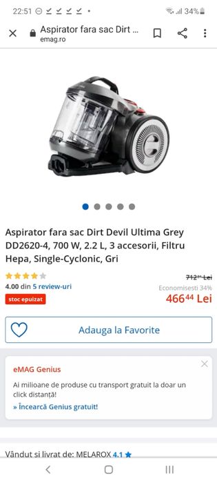 Aspirator Dirt Devil fara sac