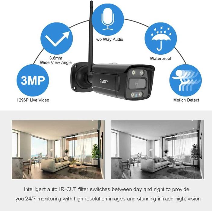 Пълен комплект за видеонаблюдение от REIGY 3MP WIFI P2P с 1TB