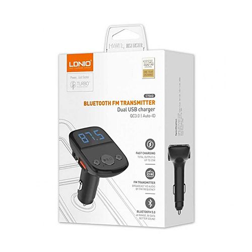 Зарядно устройство за кола с FM трансмитер и Bluetooth + кабел Type-C